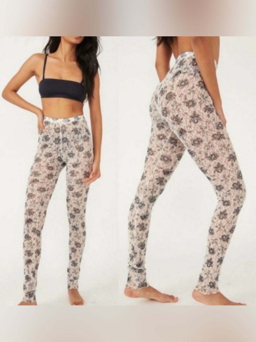 Free People Lace Floral Leggings in Ivory and Black